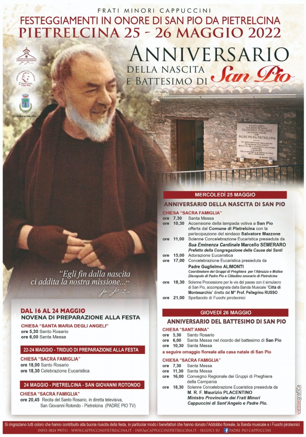 25 26 Maggio Anniversario Nascita Di Padre Pio Padre Pio Convento Frati Minori Cappuccini 